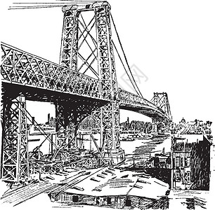 钢桥 古董插图插画