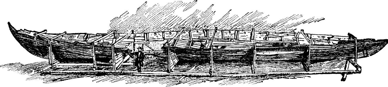 诺斯船发现在桑德菲霍德 古代插图背景图片