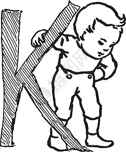 字母复古图案艺术白色雕刻婴儿绘画插图黑色背景图片