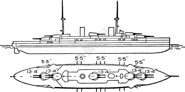 布列塔尼级战舰法国海军复古插画背景图片