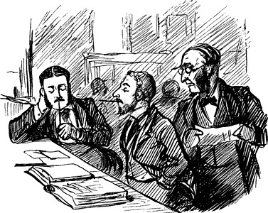 三个男人看书 陈年插图背景图片