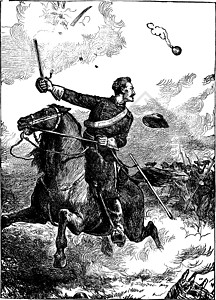 士兵领导一个冲锋 古老的插图背景图片