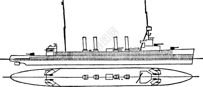 美国海军奥马哈级战列巡洋舰复古插画背景图片