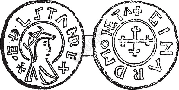 埃塞尔斯平金Aethelstan 复古插图的硬币插画