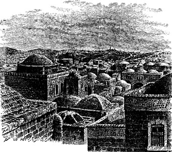 耶路撒冷的景象 古代插图背景图片