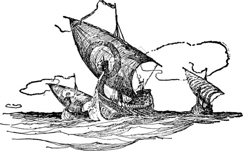 萨克森船 古典插图背景图片