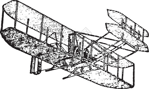 飞机复古插图螺旋桨白色雕刻艺术绘画翅膀黑色背景图片