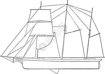 风力帆船复古插画绘画白色雕刻插图艺术黑色背景图片