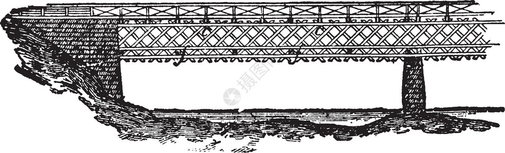 桁架桥拉蒂丝 古董插图插画