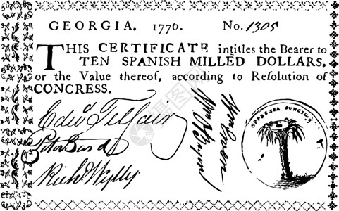 纸币 十元法案 1776年的陈列图案高清图片