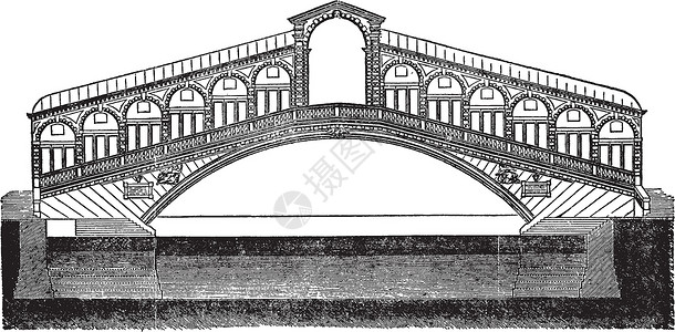 威尼斯学院桥里亚托桥复古插画插画