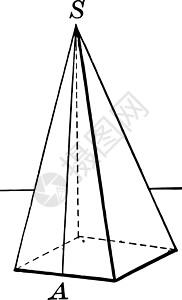 方形底座复古插图的规则金字塔白色正方形雕刻艺术绘画黑色背景图片