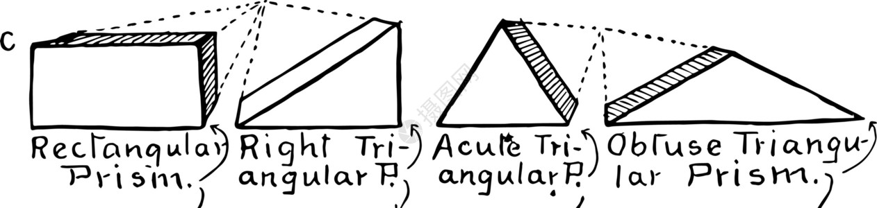 平行棱镜古代插图雕刻绘画黑色艺术棱镜三角形矩形白色背景图片