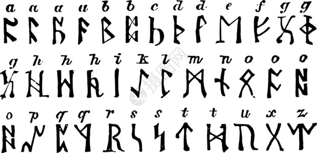 Runic 字母表 古董插图背景图片