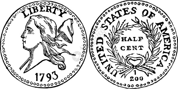 半美分铜币 1793 复古插画背景图片