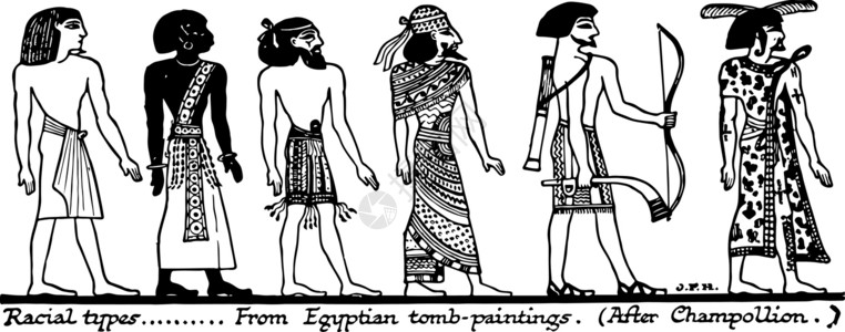埃及绘画 古董插图中的种族类型背景图片
