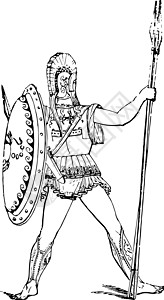 希腊士兵复古插画黑色白色雕刻艺术绘画背景图片