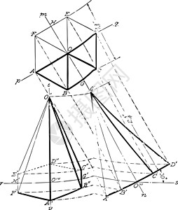 六边形棱柱古代插图预测艺术棱镜水平平行线绘画雕刻白色黑色插画