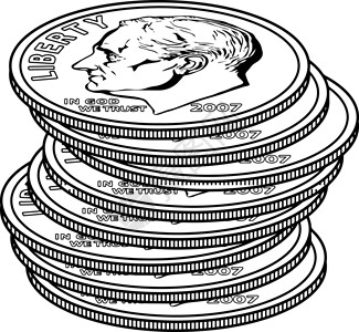成堆的硬币复古插画货币白色黑色艺术火炬绘画插图雕刻高清图片