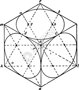带圆圈的立方体的等距刻有复古插图背景图片