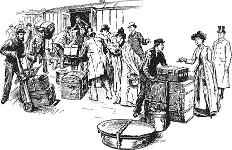 火车旅行 古董插图背景图片