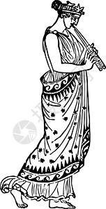 双把拉柳枪具有双长笛的希腊女性 古董插图插画