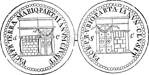 Janus 复古插图神庙的硬币背景图片