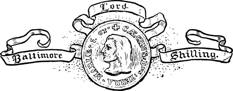 巴尔的摩先令勋爵古典插图艺术硬币先令绘画白色雕刻黑色插画