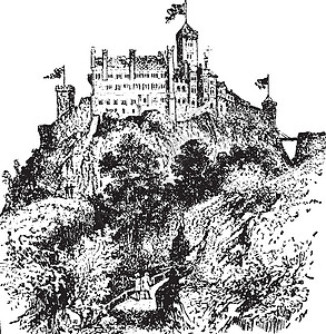 黑色城堡城堡 古董插图插画