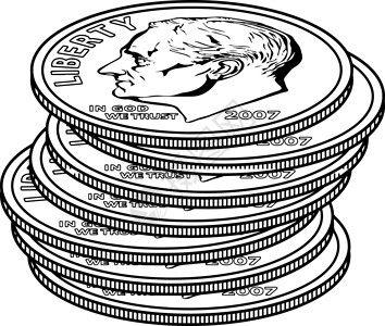 富兰克林罗斯福成堆的硬币复古插画雕刻货币艺术绘画火炬黑色白色插图插画