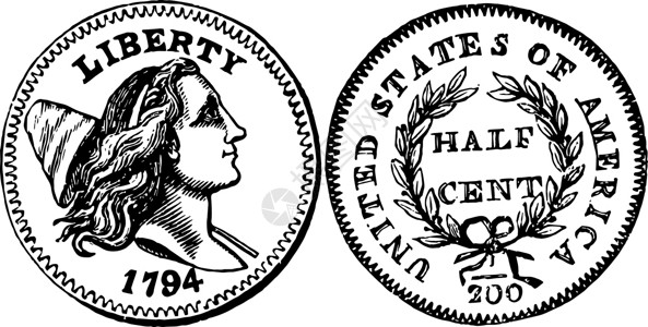 半美分铜币 1794 复古插画背景图片