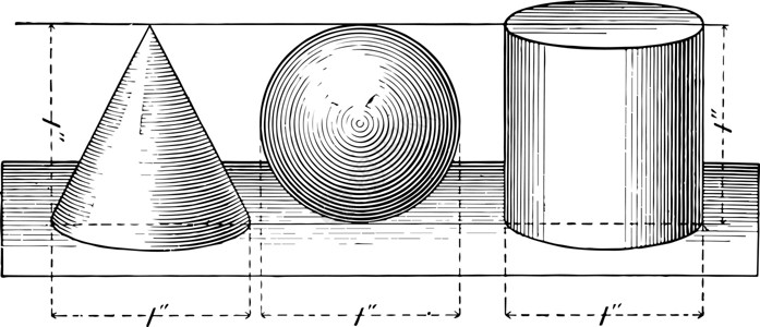 A锥体 球体和圆柱状光柱的比较量插画