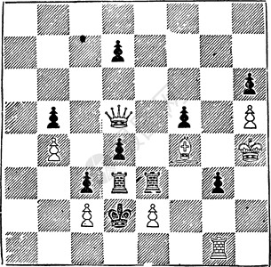 国际象棋战略复古插画艺术绘画黑色逻辑雕刻白色插图游戏背景图片