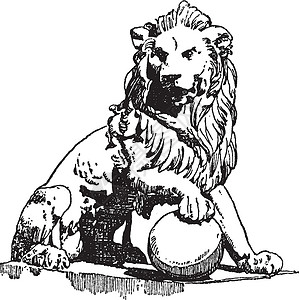 在马德里科尔特斯宫前发现的狮子雕像高清图片