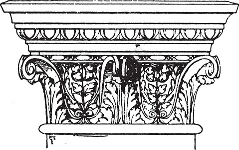 科林斯壁柱复古雕刻艺术黑色花环白色绘画飞檐赃物首都壁柱插图背景图片