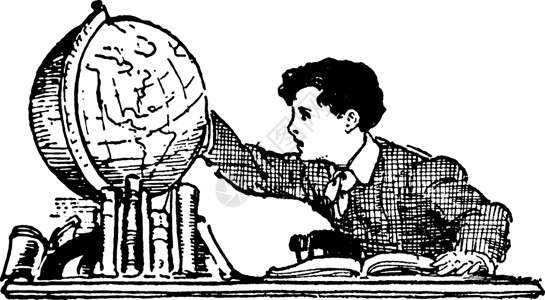 男性手拿地球仪男孩看着地球仪或插画