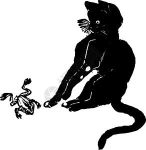 猫和青蛙 陈年插图背景图片