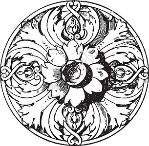 现代法国玫瑰花饰是由灰泥制成的天花板花背景图片