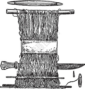 手摇织机是最早的织机 是垂直配重织机插画