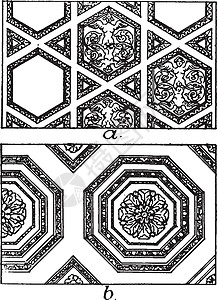 罗马天顶板块 建筑的金库 古典食谱背景图片