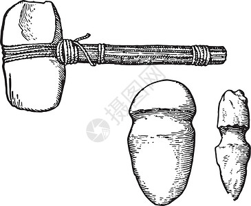 新石器时代的器具石槌复古插图背景图片