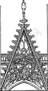 镂空雕刻镂空山墙从鲁昂大教堂前面复古雕刻插画