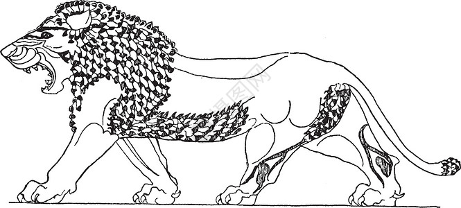 傣王宫亚述狮子在科霍王宫的一块釉面粘土板上插画
