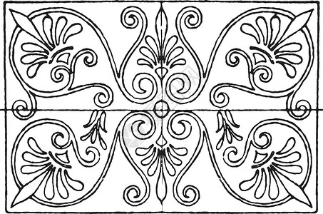 在黑色和白色在 ceili 的彩绘保险箱中发现了希腊长方形面板插画