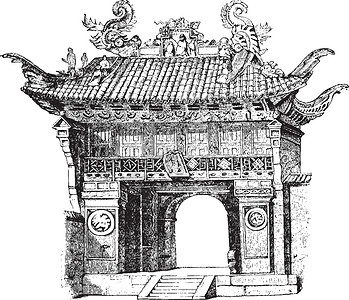 孔子寺庙上海孔庙正门开幕插画