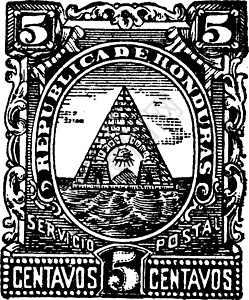 洪都拉斯 5 分邮票 1890 年复古插图背景图片