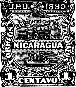 1890 年尼加拉瓜 1 分邮票 复古插图插画