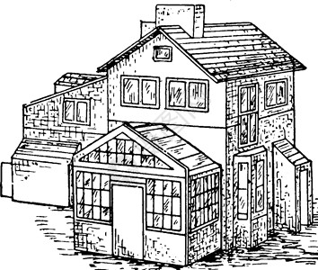 房子复古插画窗户故事登山者地面烟囱背景图片