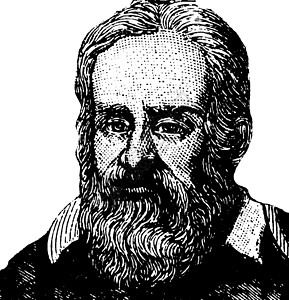 伽利略复古插画物理学家天文学家意大利语多面手工程师黑色艺术绘画插图白色背景图片