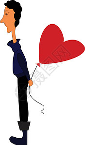 心形彩色气球一个带心形气球矢量彩色插图的男孩插画